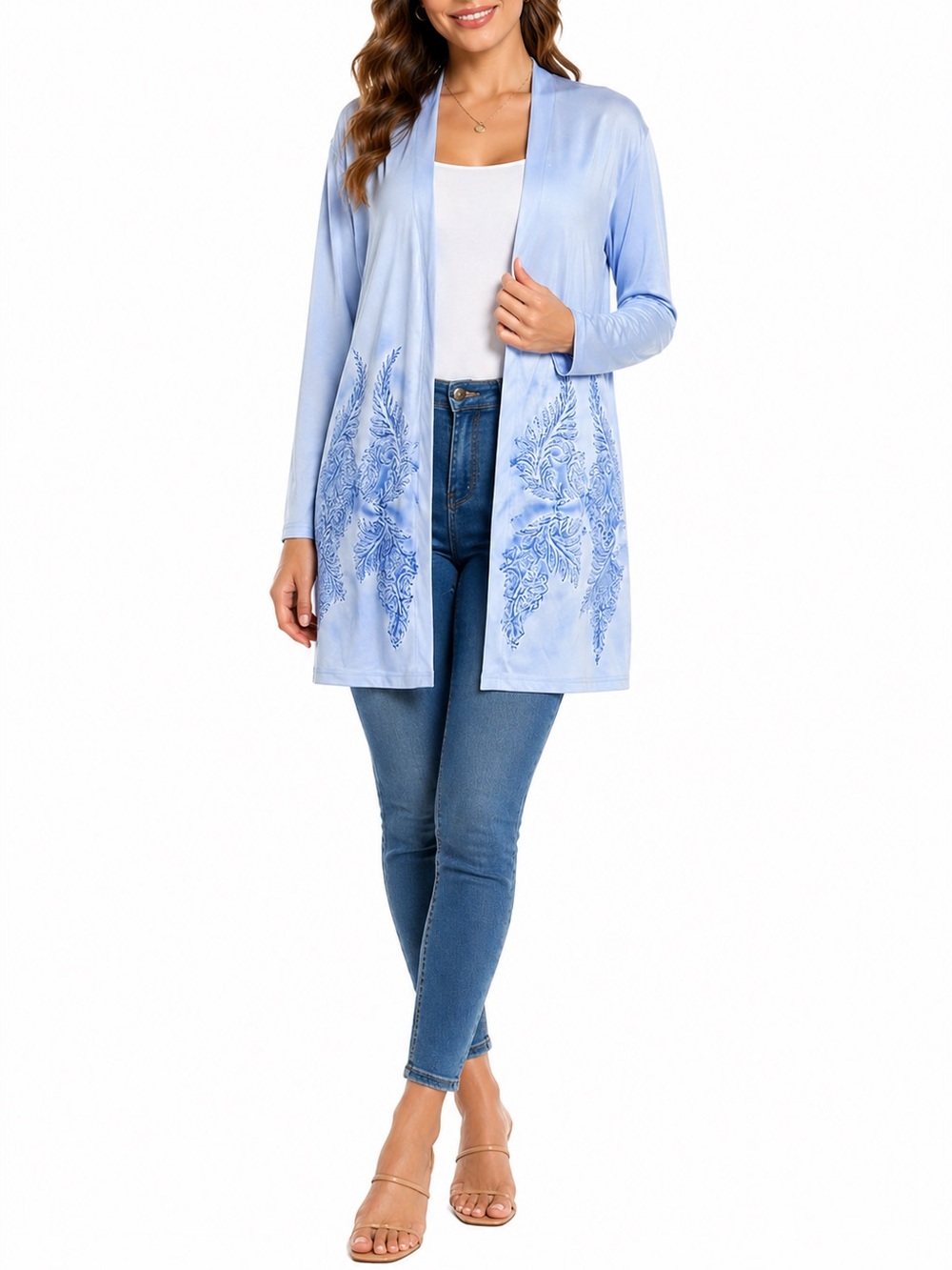 Zolucky Women’s XXL Blue Open Front Kimono Cardigan Floral Print Lightweight